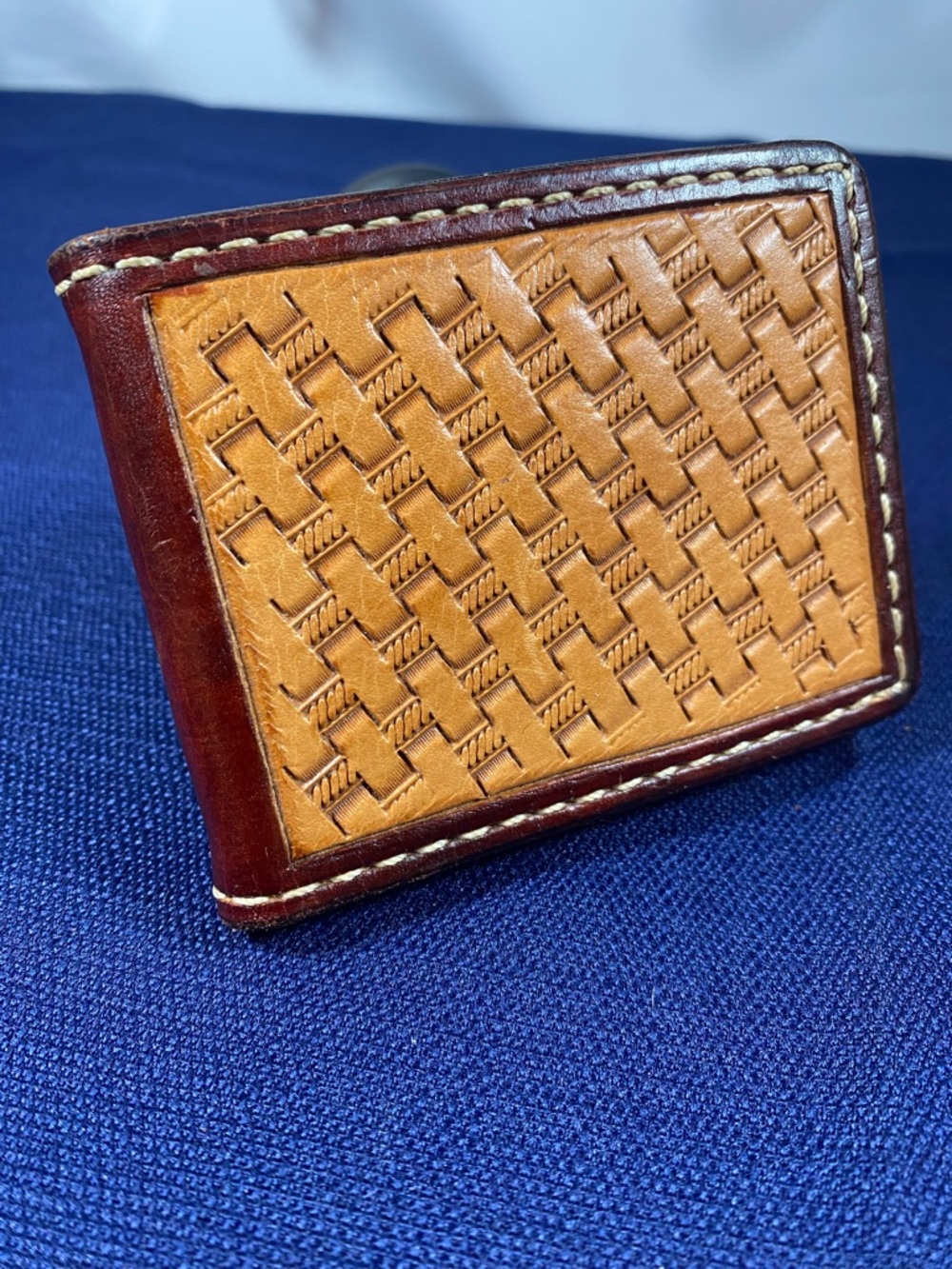Handcrafted Two-Tone Leather Card Holder — Tan and Dark Brown w/ Money Clip
